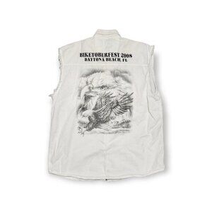Vintage Biketoberfest Daytona FL‎ Cut Off Vest Button White Harley Eagle Mens L